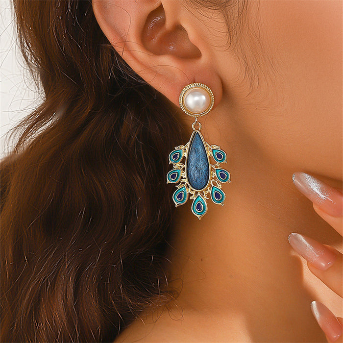 Wholesale French Vintage Rhinestone Pearl Drop Earrings Alloy Geometric MOQ≥2