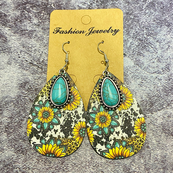 Wholesale Wooden earrings with vintage Aztec pattern water droplet earrings and classic patchwork earrings