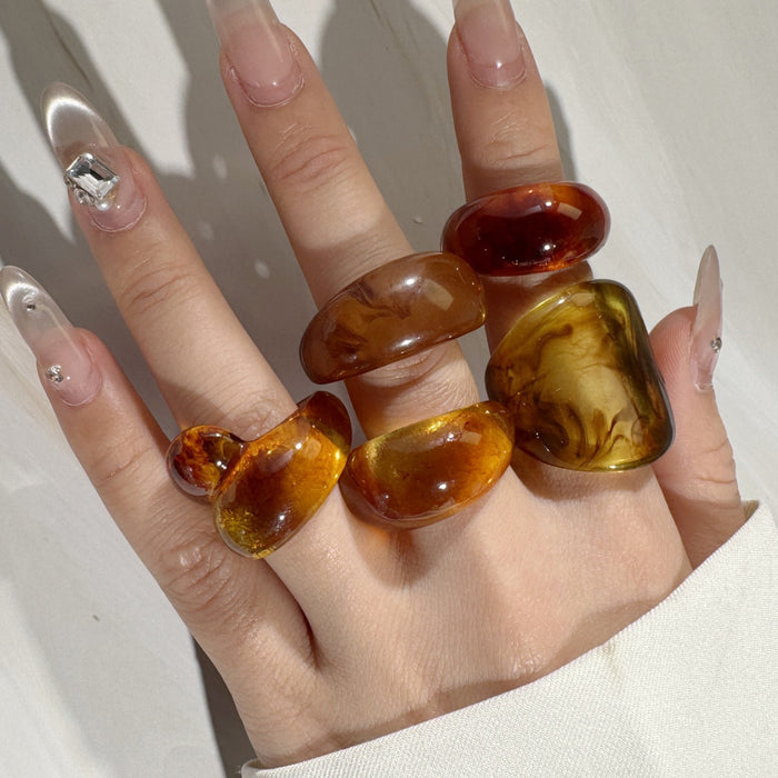 Wholesale Trendy Resin Gradient Ring Women' s Geometric Jewelry Accessory MOQ≥5