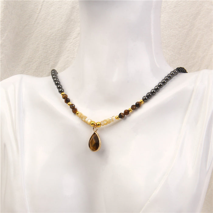 Wholesale Stone bead pendant necklace 8mm black hematite round beads