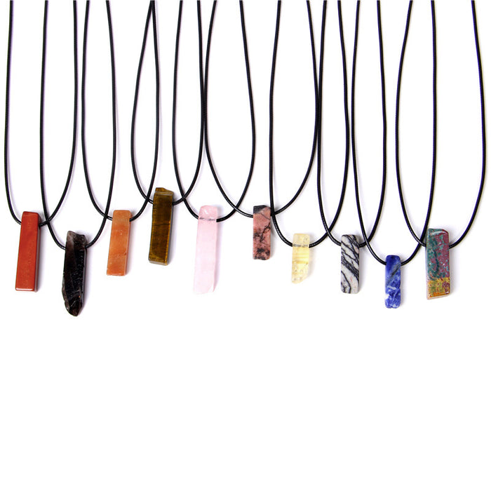 Wholesale Irregularly shaped raw stone flat tube pendant and stone bead necklace