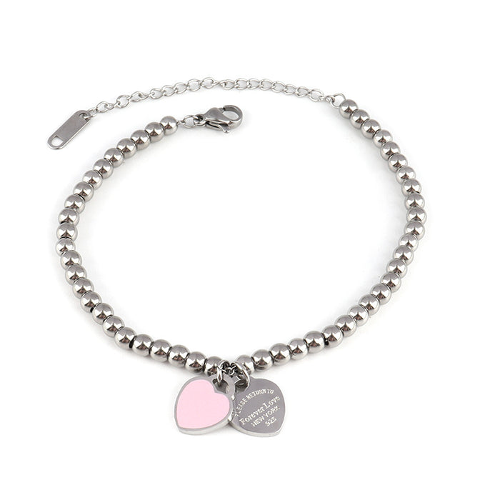 Wholesale Titanium Steel Multi-Color Enamel Peach Heart-Shaped Bracelet