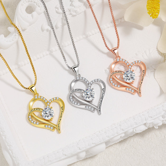 Wholesale Women's Heart-to-Heart Pendant  Diamond-encrusted Romantic Love Necklace
