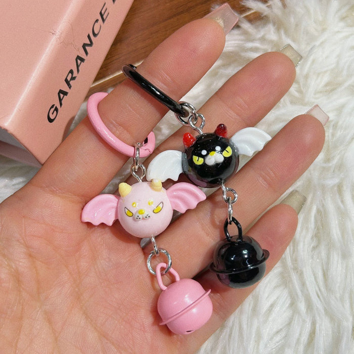 Wholesale  Elf Bell Keychain Pink Black Resin Cute Couple Gift Bag Charm