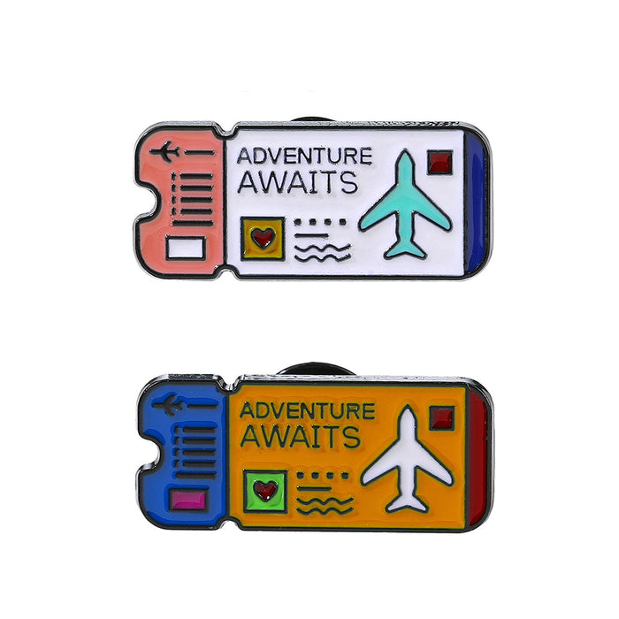Wholesale Adventure Awaits Airplane Ticket Brooch Metal Pin Fashion Accessory For Backpack Gift Resale