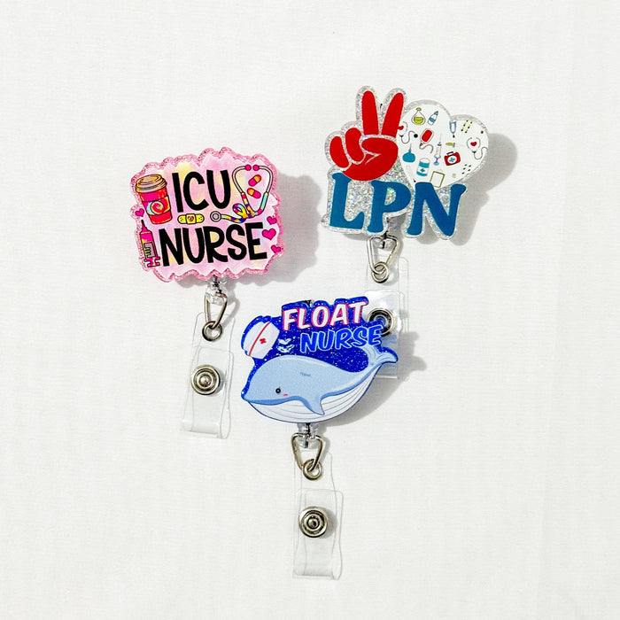 Wholesale Acrylic Dolphin Glitter Easy Pull Buckle Rotatable Telescopic Badge Reel JDC-KC-KaMei007