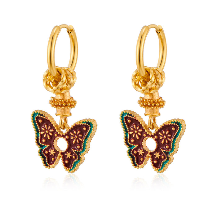 Wholesale Retro Light Luxury Butterfly Flowers Earrings