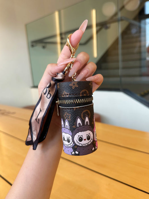 Wholesale Cartoon Lipstick Bag Cylindrical Cosmetic Pouch with Zipper Keychain