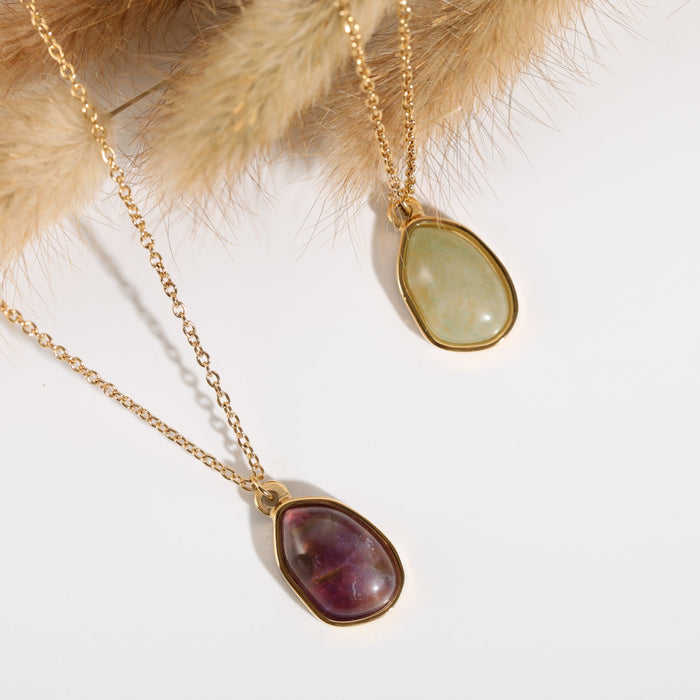 Wholesale Irregular Fresh Green Aventurine Pendant Necklace Clavicle Chain Gold Plated Necklace