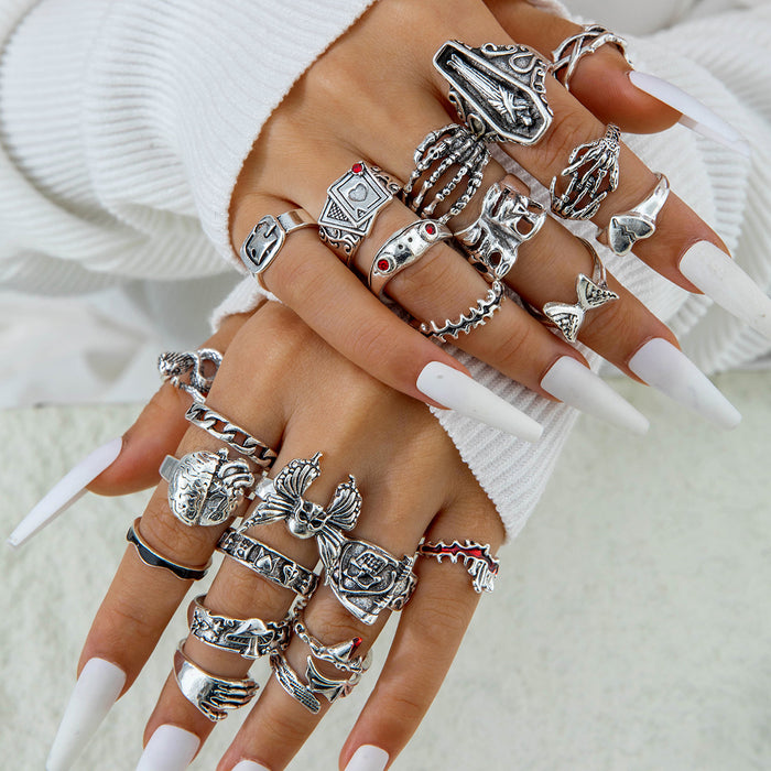 Wholesale Dark Heart 9-Piece Ring Set Punk Style Fashion Jewelry Accessory MOQ≥2
