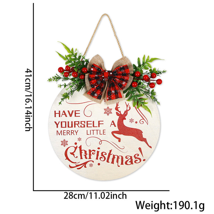 Wholesale Christmas  wooden door hanging Christmas home decoration simulation grass bow welcome wooden sign