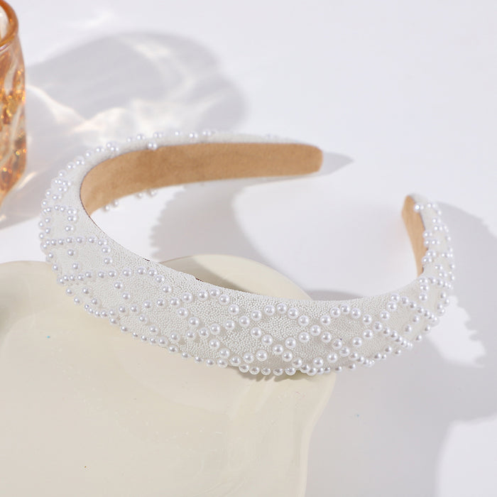 Wholesale Sponge wide-brimmed headband inlaid with pearls,  light luxury and high-end headband for women,  showing temperament hair accessories