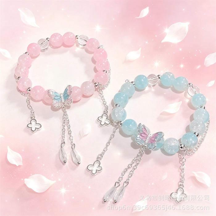 Wholesale Butterfly Tassel Crystal Bracelet Purple Glass Fashion Accessory