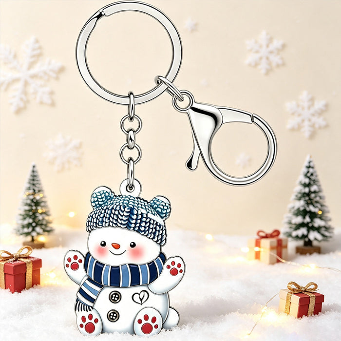Wholesale Acrylic Cartoon Snowman Keychain With Blue f Christmas Holiday Bag Charm Car Key Accessory