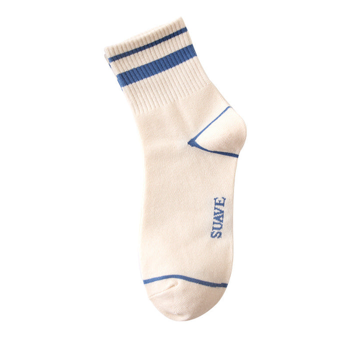 Wholesale Letter socks, short socks, simple stripes, niche design, mid tube sports men's socks, college style