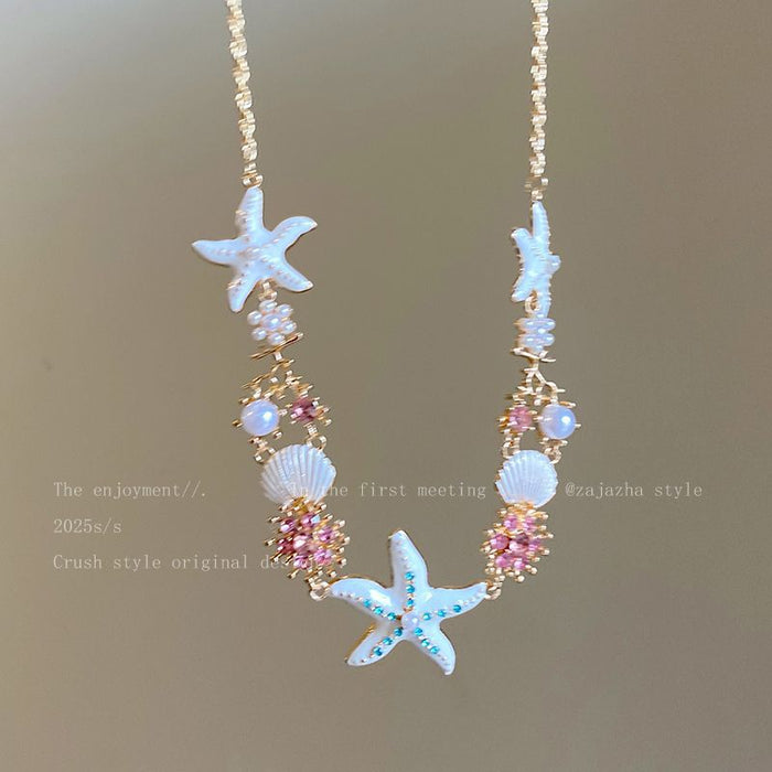 Wholesale Starfish Seashell Necklace Summer Vacation Collarbone Chain