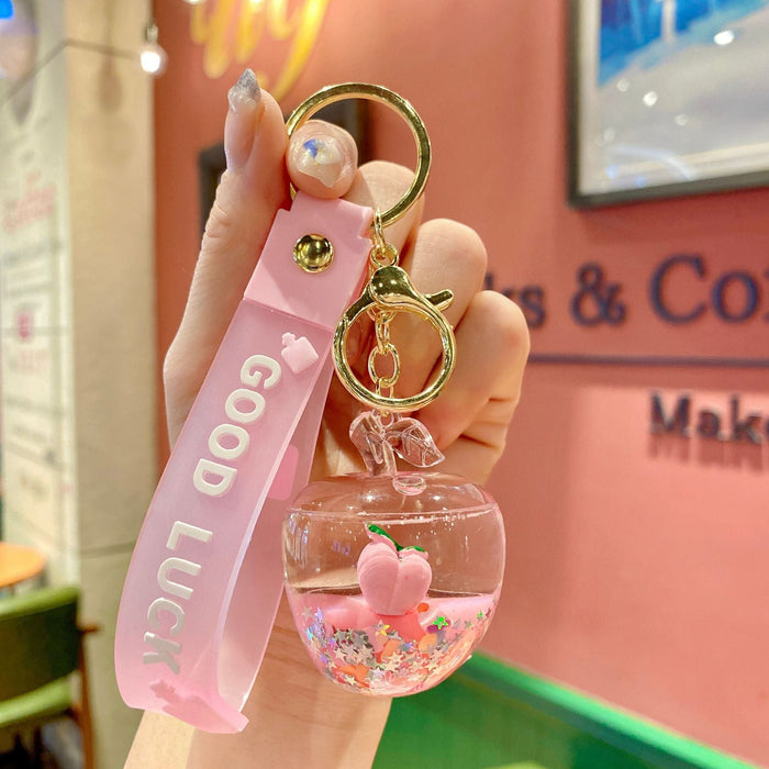 Wholesale Oil Floating Fruit Series Quicksand Apple Keychain JDC-KC-ShuoT010