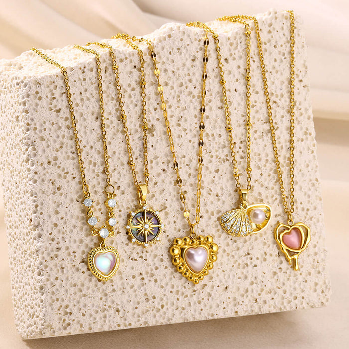 Wholesale Retro Titanium Steel Turquoise Heart Necklace Clavicle Chain