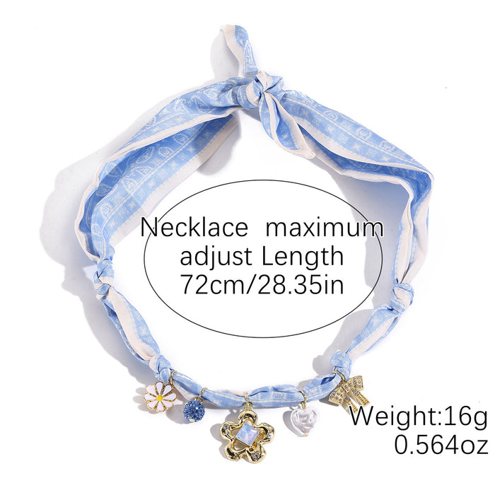 Wholesale Jewelry Summer Silk Scarf Necklace Multi-Pendant Pearl Colorful Silk Scarf Necklace