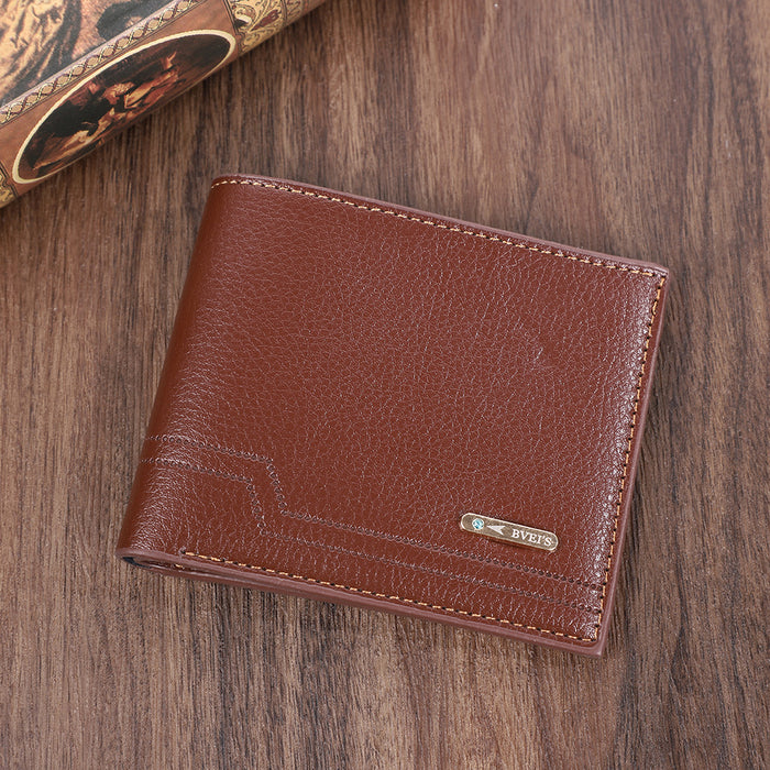 Wholesale Retro Caring Men' s Short Wallet  Multi-Card Oil Wax PU Leather Black Boutique Resale