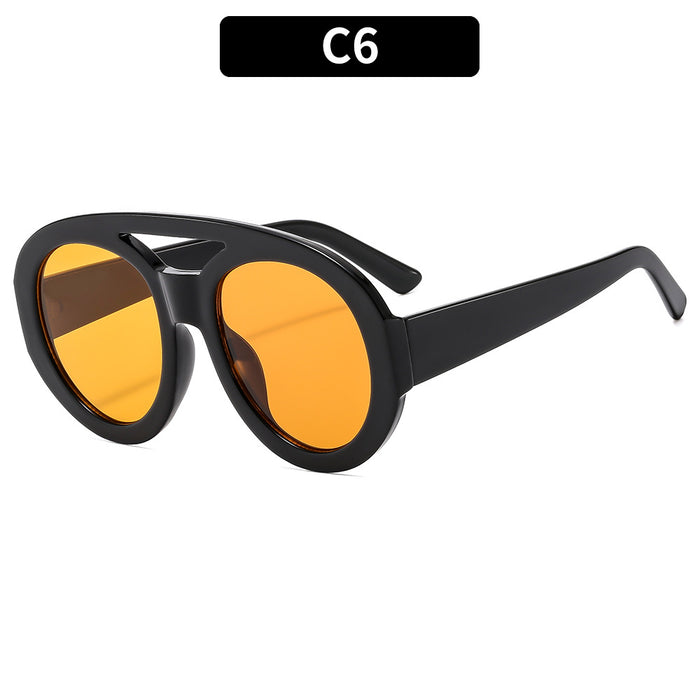 Wholesale Retro Double Bridge Large Round Frame PC Sunglasses JDC-SG-XIa086