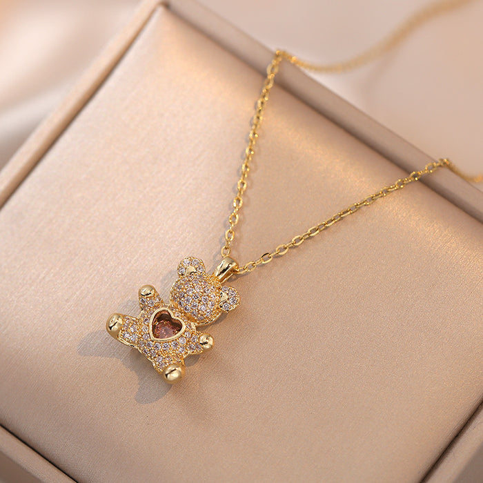 Wholesale Necklace, heart-shaped micro inlaid zircon, simple and adjustable collarbone chain