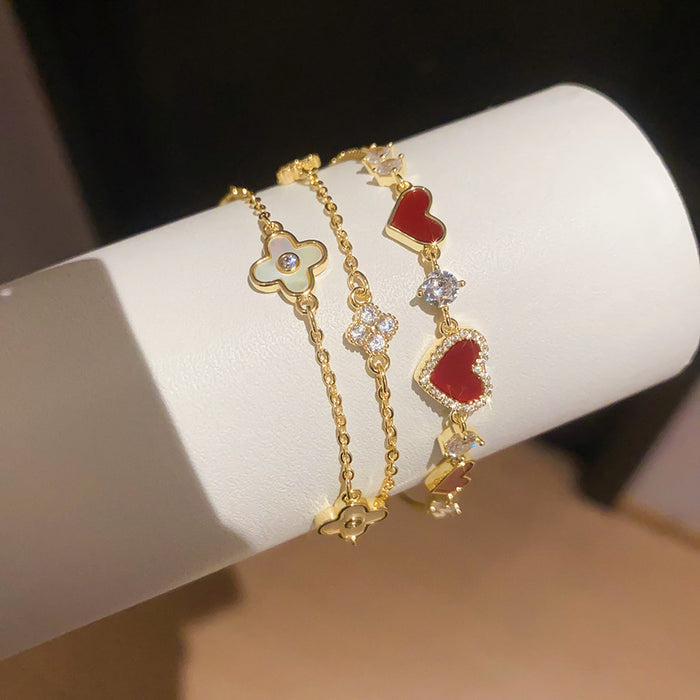 Wholesale Gold Plated Zircon Heart Bracelet Stylish Women' s Fashion Accessory