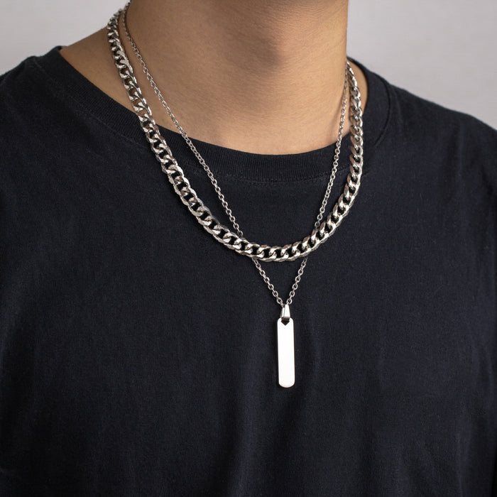 Wholesale Fashionable, personalized, versatile, trendy stainless steel double-layer Cuban chain necklace pendant accessory