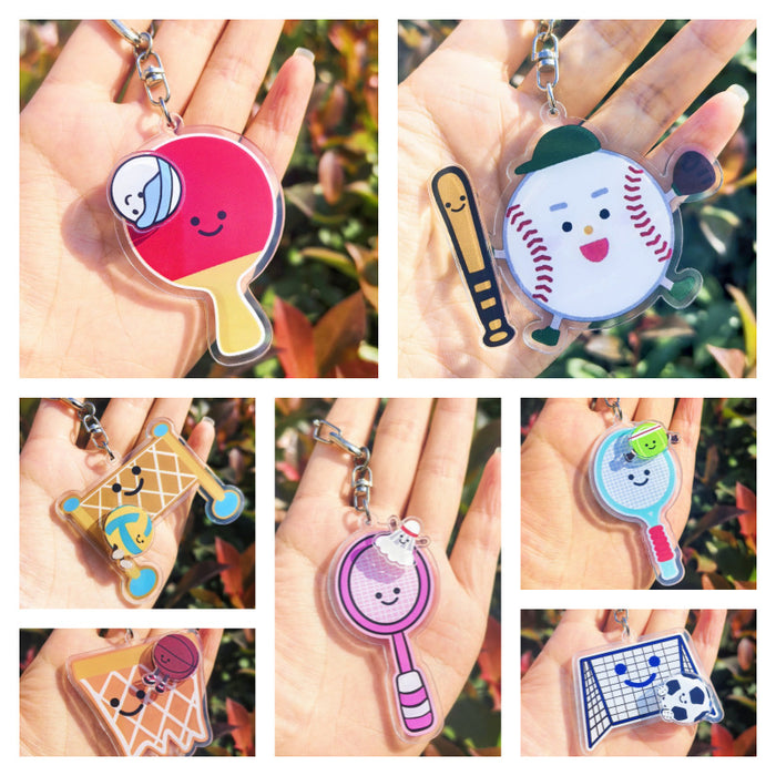 Wholesale Sports rotating ball keychain badminton table tennis tennis football sports peripherals