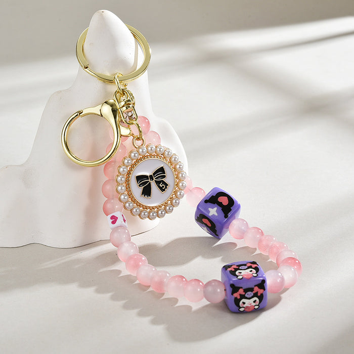 Wholesale Glass bead round brand bow keychain