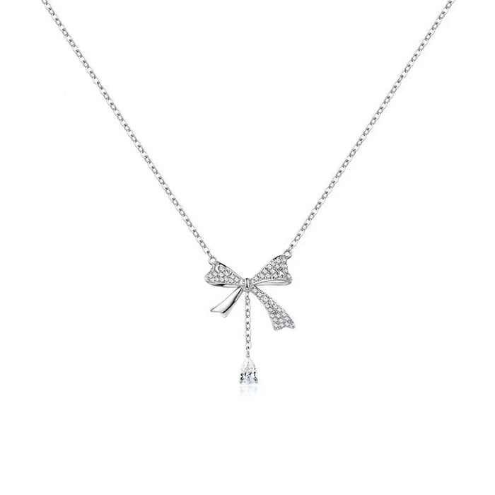 Wholesale Titanium steel necklace bow temperament versatile light luxury tassel collarbone chain accessory