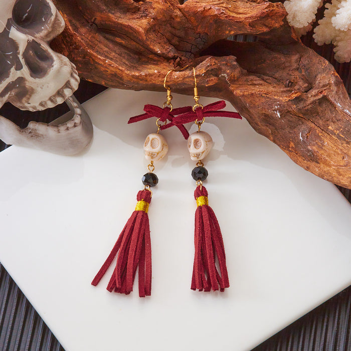 Wholesale Skull Tassel Earrings Alloy Electroplated Party Wear Jewelry Accessory