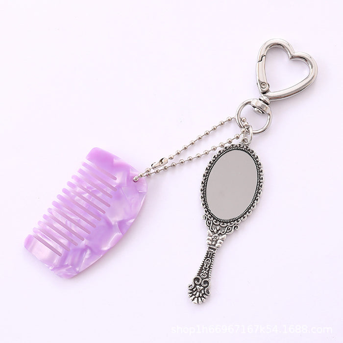 Wholesale Comb Mobile Phone Pendant Bag Hanging Mini Handle Cosmetic Mirror Keychain