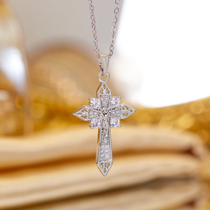 Wholesale Zircon-set cross Titanium steel necklace