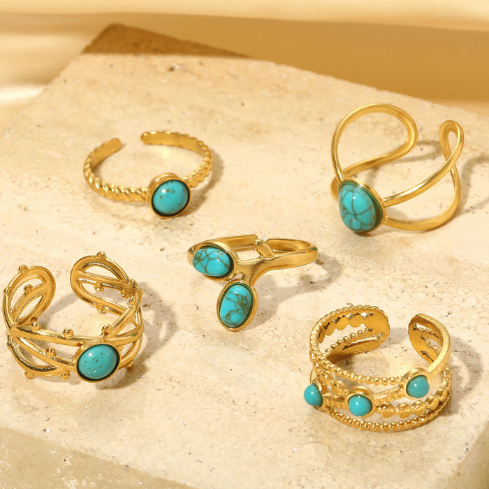 Wholesale Stainless Steel Gold Turquoise Adjustable Rings