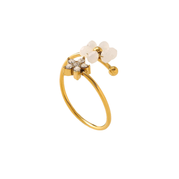Wholesale Fashionable stainless steel natural stone flower zircon design light luxury high-end non fading open titanium steel ring