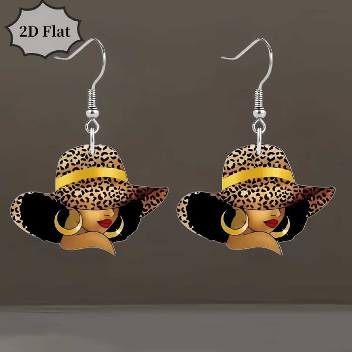 Wholesale Cartoon Print Acrylic Pendant Earrings for African American Women Party Jewelry Accessory
