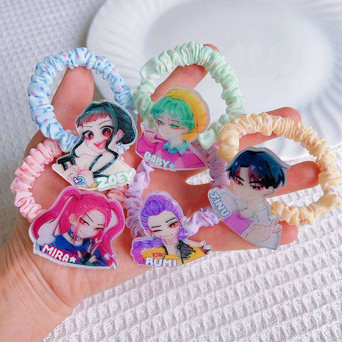 Wholesale 5 pcs Cute cartoon hair scrunchies with KPOP acrylic plate