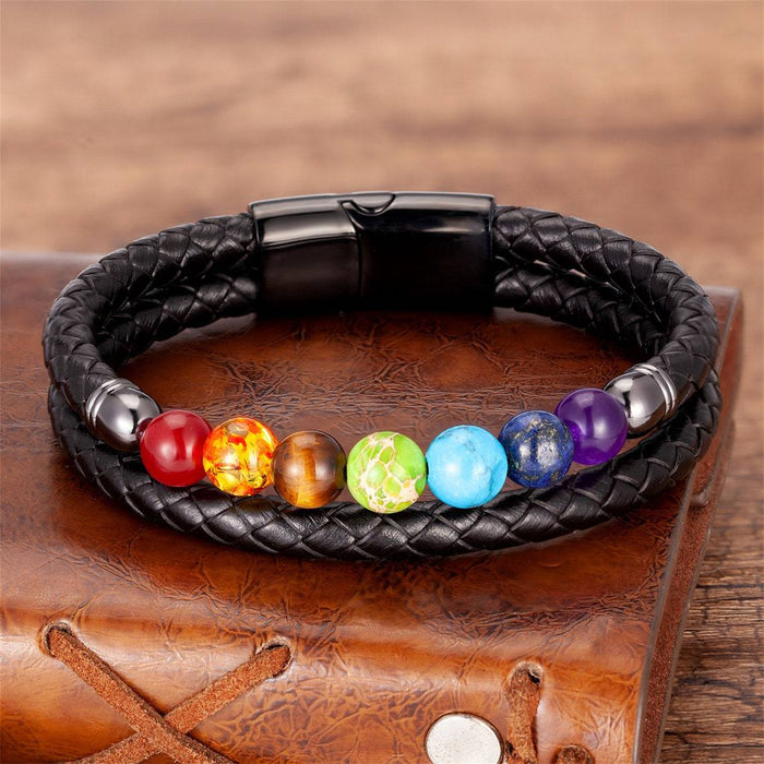 Wholesale 8mm Stone Beaded Mens Leather Natural Stone Bracelet JDC-BT-Yunj001