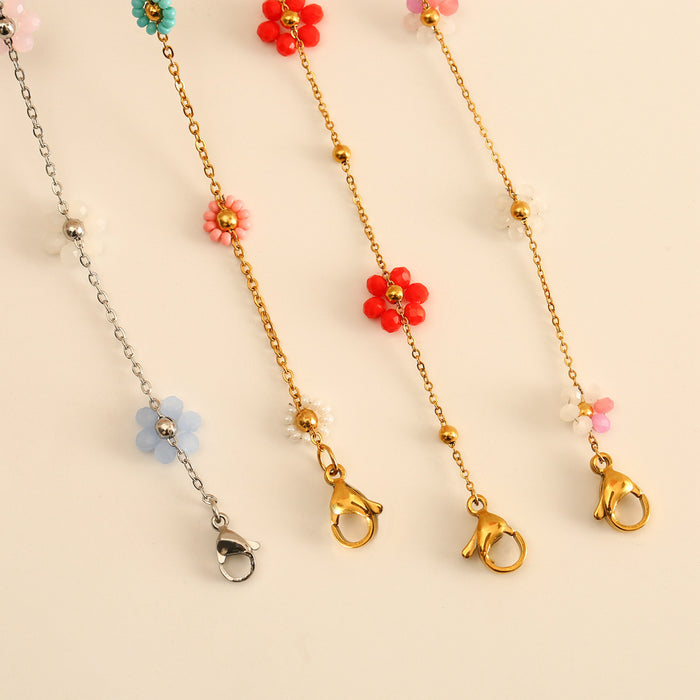 Wholesale Fashionable stainless steel flower ankle chain, colorful temperament, colorful foot accessories, color preservation wholesale