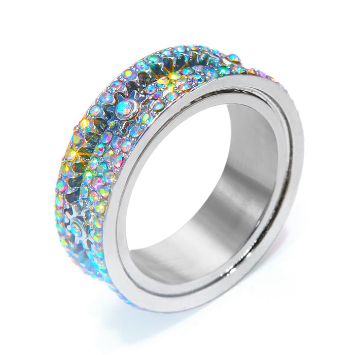 Wholesale gear rotating diamond ring fashion color diamond ring ring