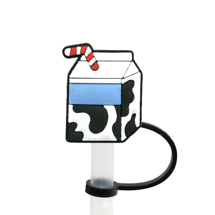 Wholesale 10PCS Cartoon Cow Milk Box Silicone Dustproof Straw Stopper JDC-SCR-KuaJi018