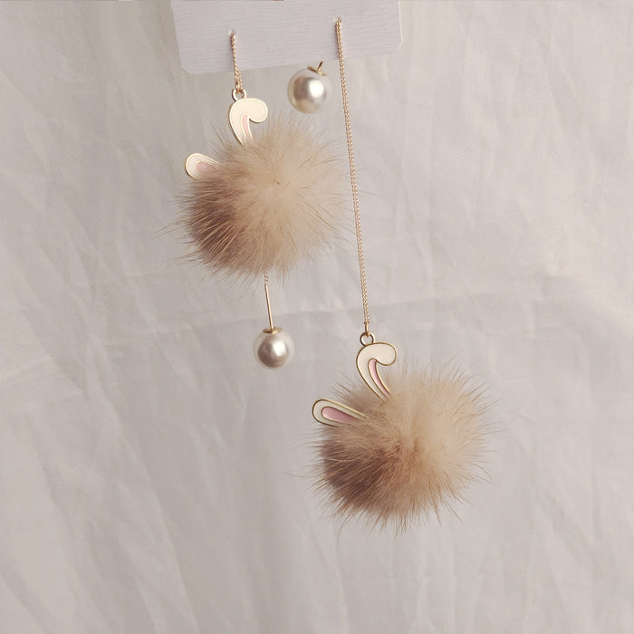 Wholesale Cute  Rabbit Mink Hair Ball Long Earrings Tassel Plush Earrings