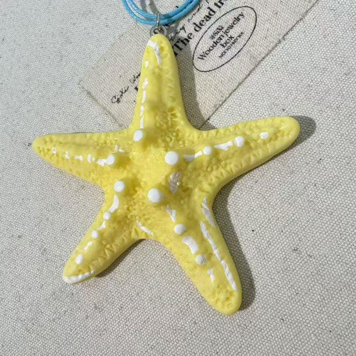 Wholesale Handmade Alloy Beaded Starfish Necklace Yellow Sea Star Blue Thread Beach Vacation Style