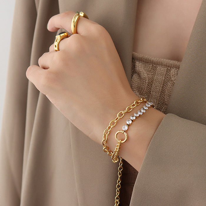 Wholesale Cold style light luxury fashion trend imitation pearl zircon bracelet titanium steel