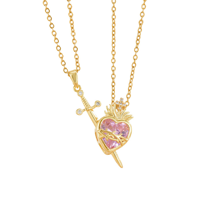 Wholesale Arrow through the heart couple pendant necklace set for Valentine' s Day
