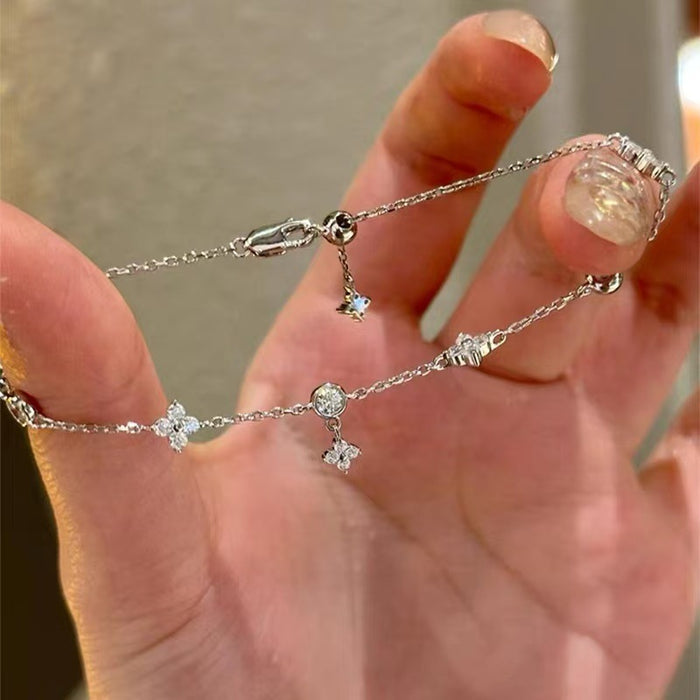 Wholesale S925 Silver Plated Four-leaf Clover Bracelet for Girls Hand Jewelry