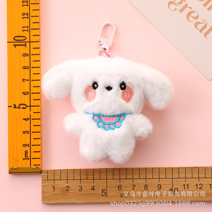 Wholesale Cute plush dog keychains in various colors.