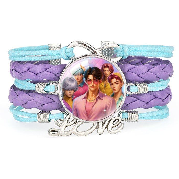 Wholesale KPOP Color Block Multi-Layer Braided Adjustable Bracelet