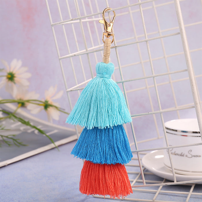 Wholesale handmade three-layer color tassel pendant National style bag accessories pendant Tassel Keychain pendant